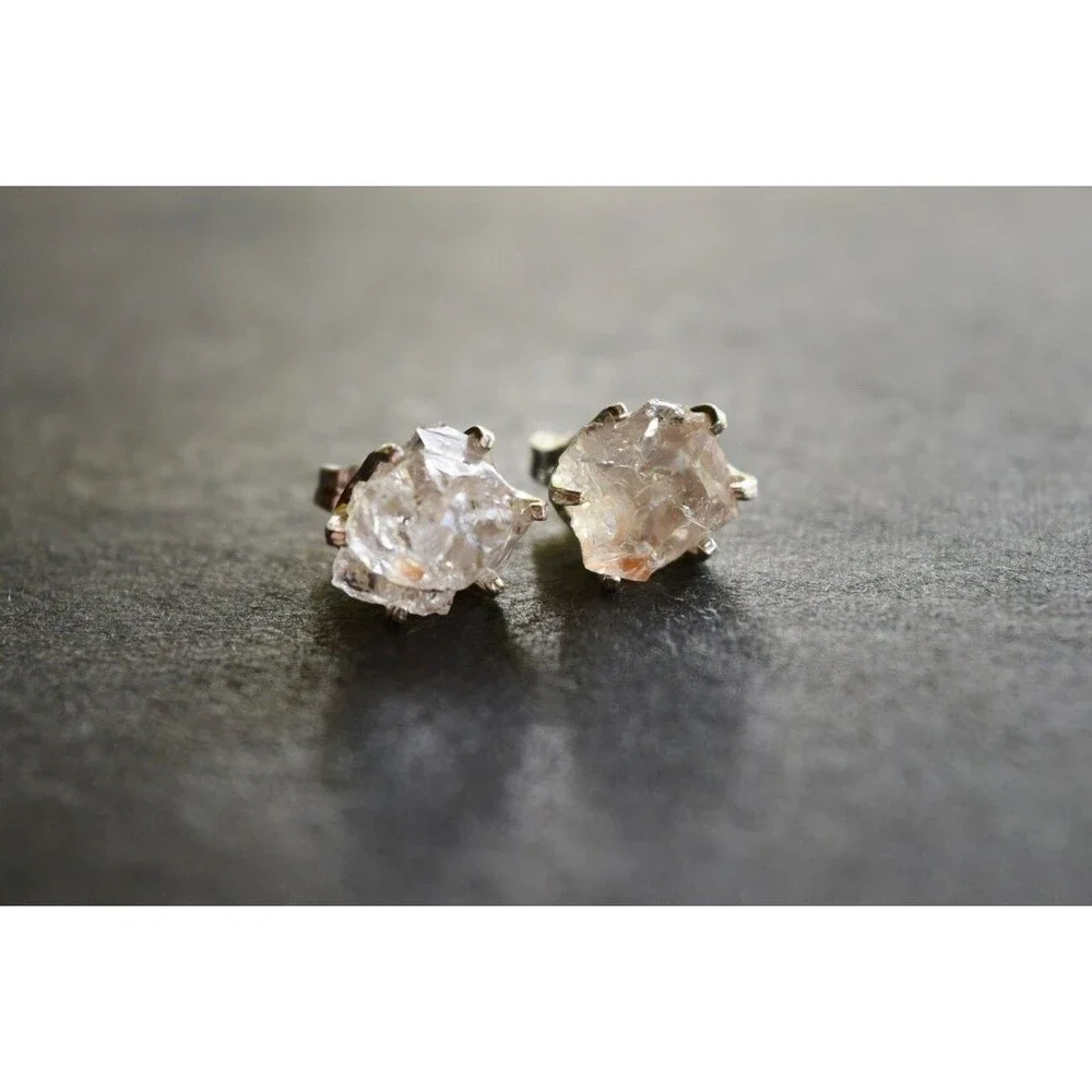 Lake County diamond earrings, 925 sterling silver, raw gemstones